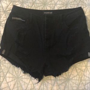 Black denim shorts